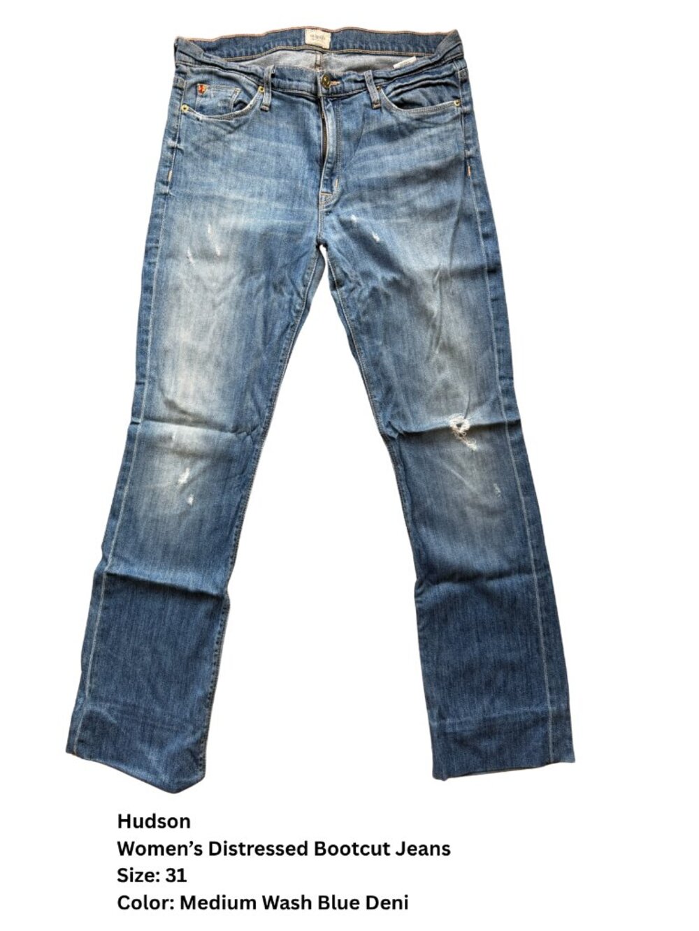 Hudson Women’s Distressed Bootcut Jeans, Size 31